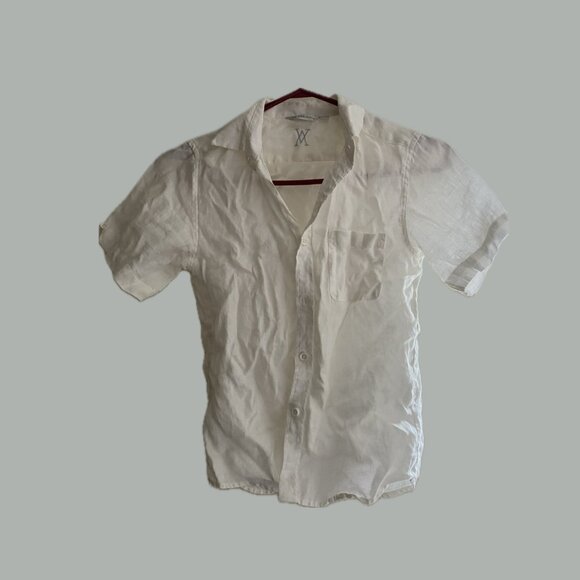 Amiani Tops - Amiani White Linen Short Sleeve Button-Up Shirt